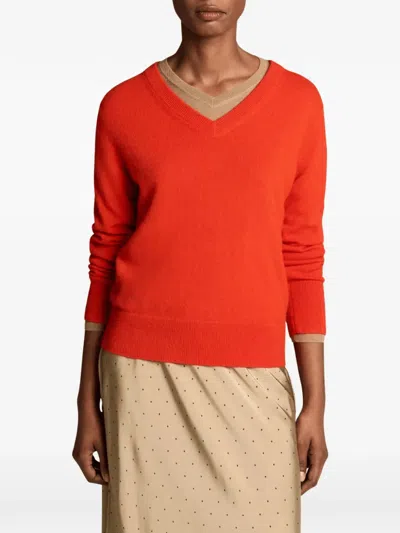 Vince Classic V Neck Sweater Crimson In Orange