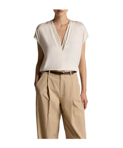 Vince Satin V-neck Blouse In White