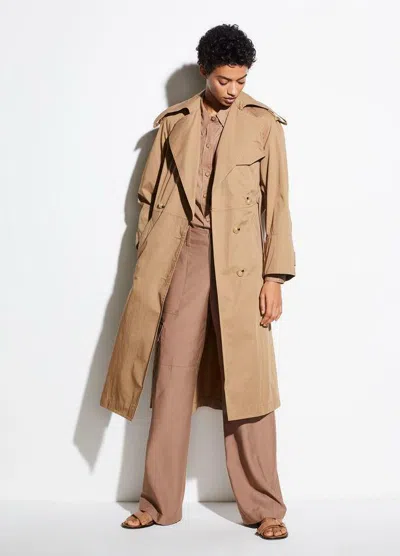 Pre-owned Vince W223  Long Cotton Women Trench Coat Size L In Khaki $645 In Beige