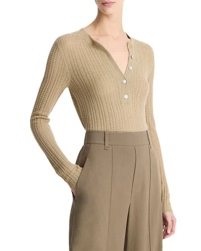 Vince Waffle Knit Cashmere & Silk-blend Henley In Brown