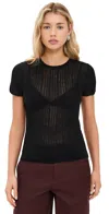 Vince Waffle Knit Short Sleeve Sweater In Black