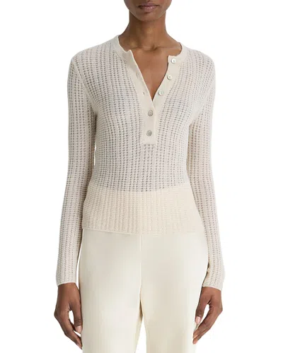 Vince Waffle Knit Henley Sweater In White Sand