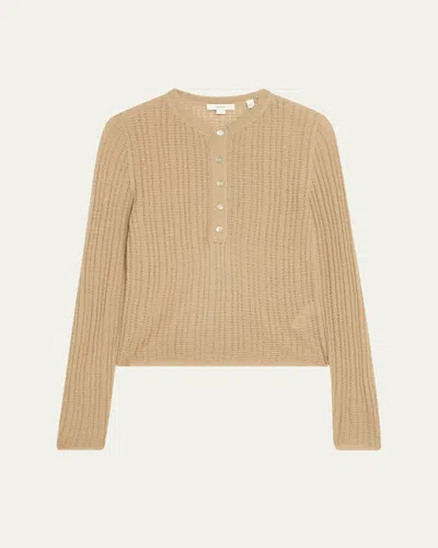 VINCE WAFFLE-KNIT HENLEY TOP