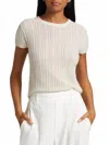 Vince Waffle Knit Short Sleeve Crew Neck Top In White Sand In White