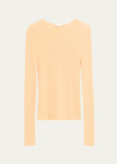Vince Waffle-stitch Cashmere Silk Crewneck Pullover Top In Pink