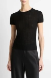 Vince Waffle Knit Short Sleeve Sweater In Black
