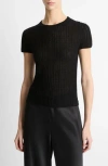 Vince Crewneck Waffle-knit Top In Black