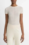 Vince Waffle Knit Short Sleeve Sweater In White Sand