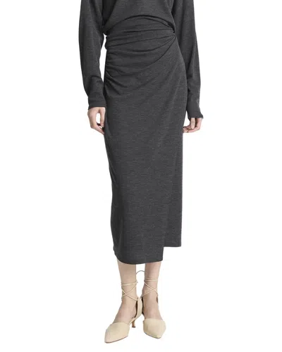 Vince Waist Draped Wool-blend Midi Skirt In Black