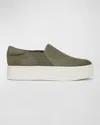 Vince Warren Suede Slip-on Platform Sneakers In Olive Smoke