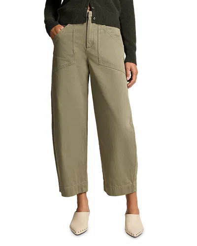 Vince Washed Cotton Mid Rise Utility Pants In Green