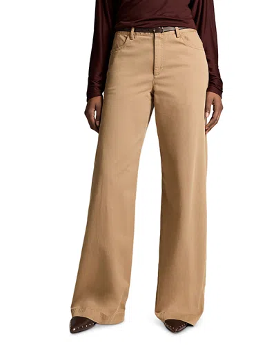 Vince Washed Cotton Mid Rise Wide Leg Pants In Brown
