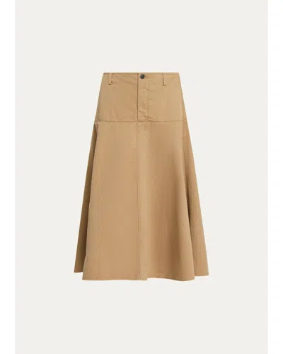 Vince Washed Cotton Twill Full Midi Skirt In Gold