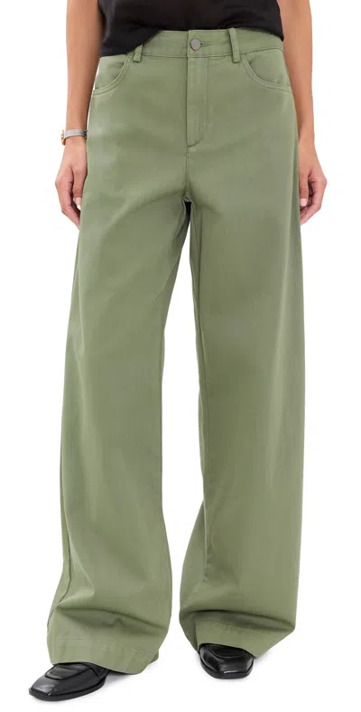Vince Washed Cotton Wide Leg Pants Sagewood In Green