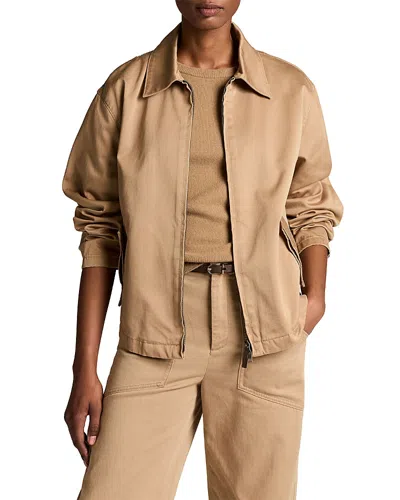 Vince Washed Cotton Zip Front Jacket In Brown