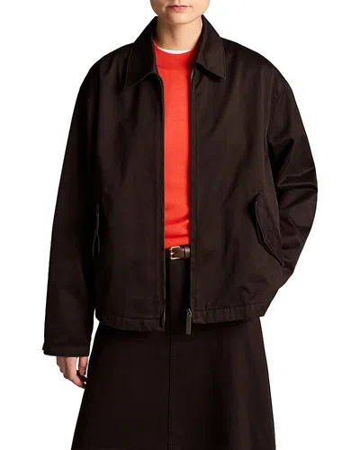 Vince Washed Cotton Zip Front Jacket In Brown