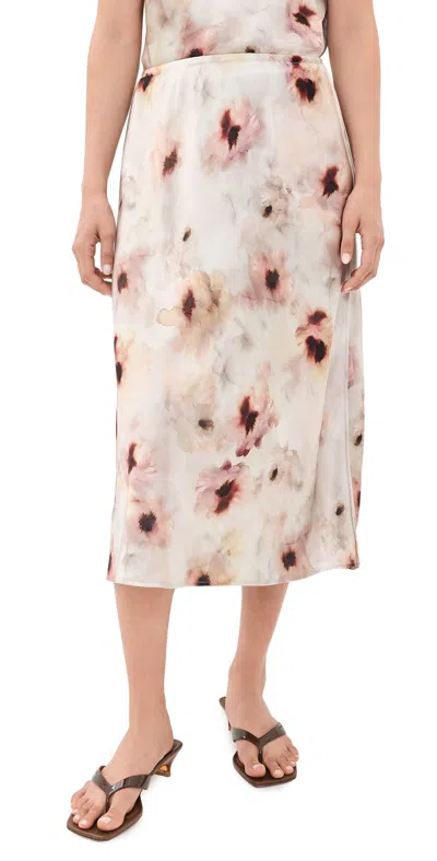 Vince Watercolor Floral Slip Skirt Soft Peony In Multi