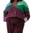 Vince Wave Cardigan - Plus In Intarsia In Purple