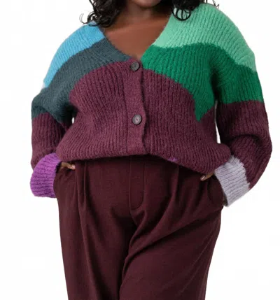 Vince Wave Cardigan - Plus In Intarsia In Purple
