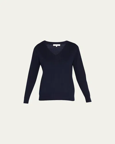 Vince Weekend V-neck Cashmere Pullover Sweater In Blue