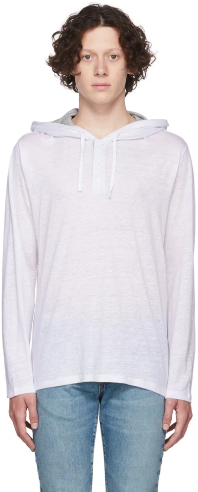 Vince White Linen Hoodie In Optic White-137owt