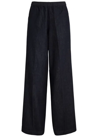 Vince Wide-leg Chambray Trousers In Dark Blue