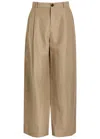 Vince Wide-leg Cotton-blend Trousers In Beige