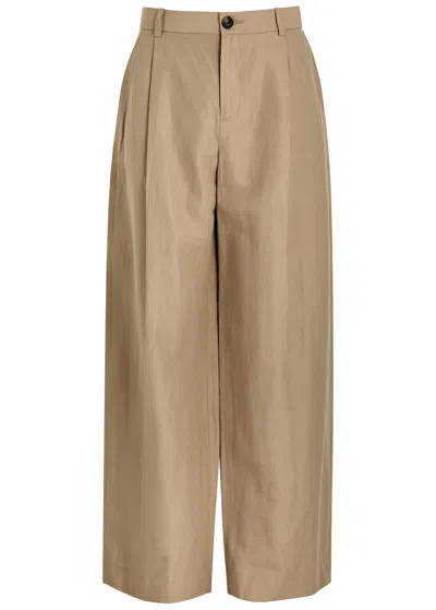 Vince Wide-leg Cotton-blend Trousers In Beige