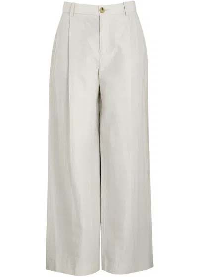 Vince Wide-leg Cotton-blend Trousers In Light Grey