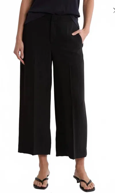 Vince Wide Leg Cropped Linen & Lyocell Blend Pants In Black