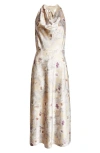 Vince Wild Flower Cowl Neck Halter Dress In Sand