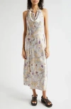 Vince Wild Flower Cowl Neck Halter Dress In Sand