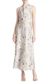 Vince Wild Flower Cowl Neck Halter Dress In Beige