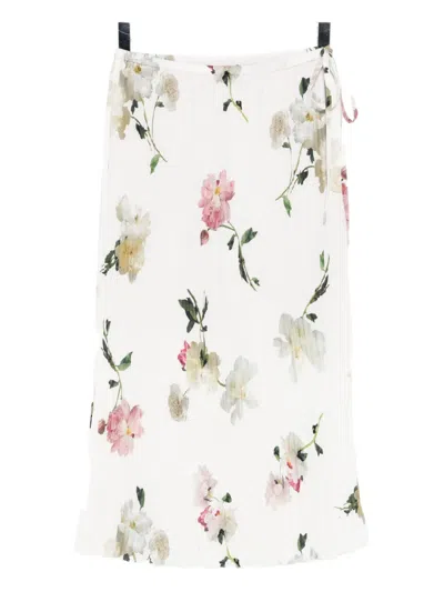 Vince Wilted Peony Pleated Skirt In White