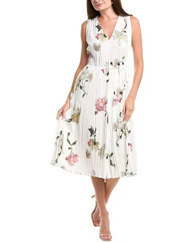 Vince Wilted Peony Pleated V-neck Midi Dress In White