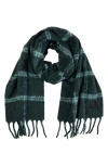 Vince Windowpane Brushed Scarf In Mineral Green