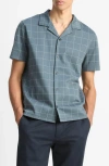 Vince Windowpane Check Cotton Blend Camp Shirt In Blue