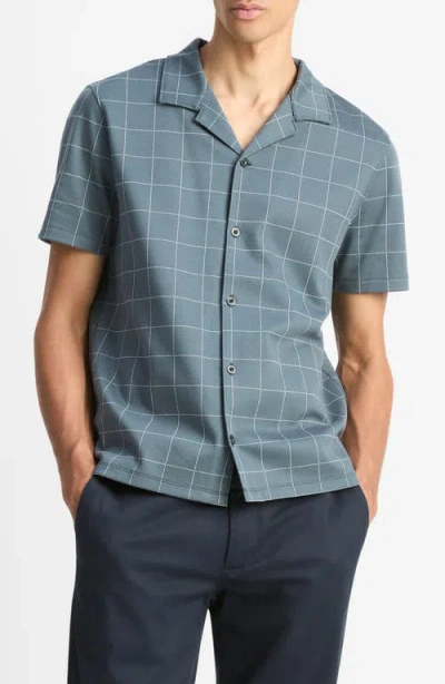 Vince Windowpane Check Cotton Blend Camp Shirt In Blue