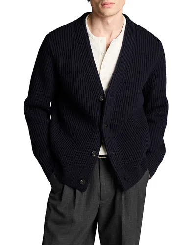 Vince Winter Rib Wool Blend Button Cardigan Sweater In Blue