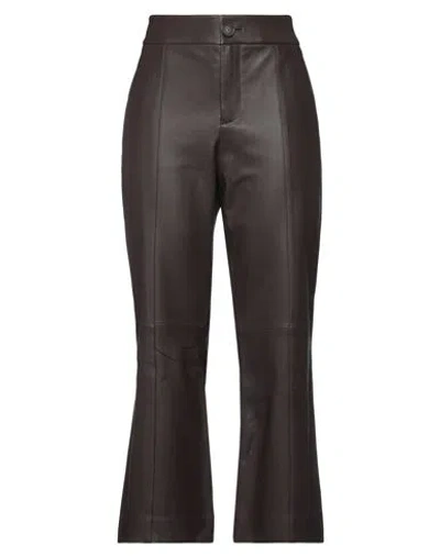 Vince . Woman Pants Dark Brown Size 8 Lambskin