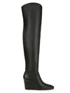 VINCE WOMEN'S ARLET LEATHER KNEE HIGH WEDGE BOOTS