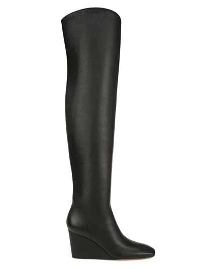 Vince Women's Arlet Leather Knee High Wedge Boots In Black