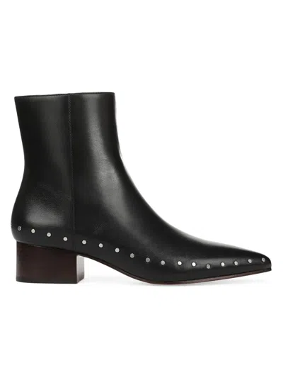 Vince August Pointed Toe Leather Bootie In Black