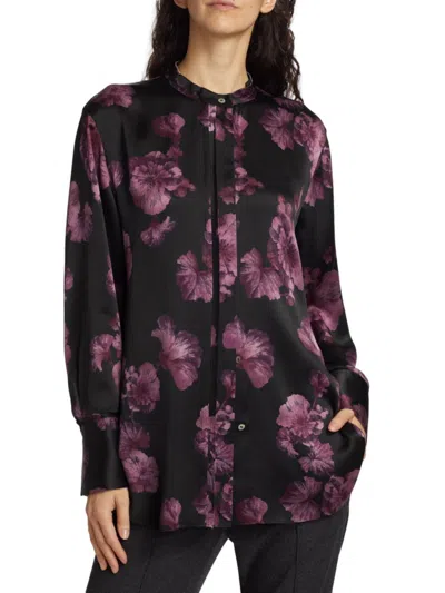 VINCE WOMEN'S BEGONIA SATIN FLORAL BLOUSE