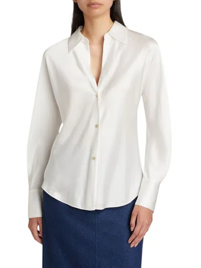 Vince Women's Bias Long Sleeve Silk Shirt In Off White