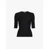 Vince Womens Black Button-embellished Ribbed Stretch-wool Blend Top In Black