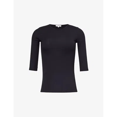 Vince Womens Black Ribbed Round-neck Stretch-woven Top