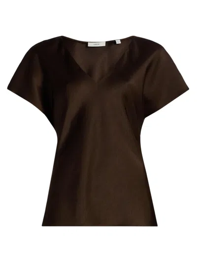 Vince Women's Cap-sleeve Satin V-neck Blouse In Brown