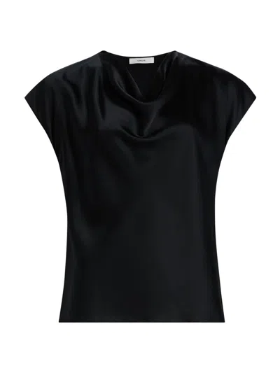 Vince Cowl Neck Sleeveless Satin Top In Black
