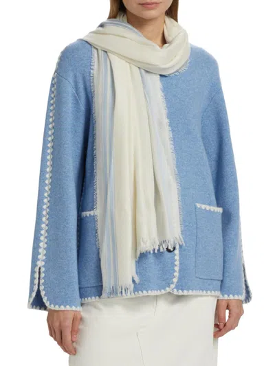 Vince Women's Cashmere & Silk Twill Border Striped Scarf In Blue